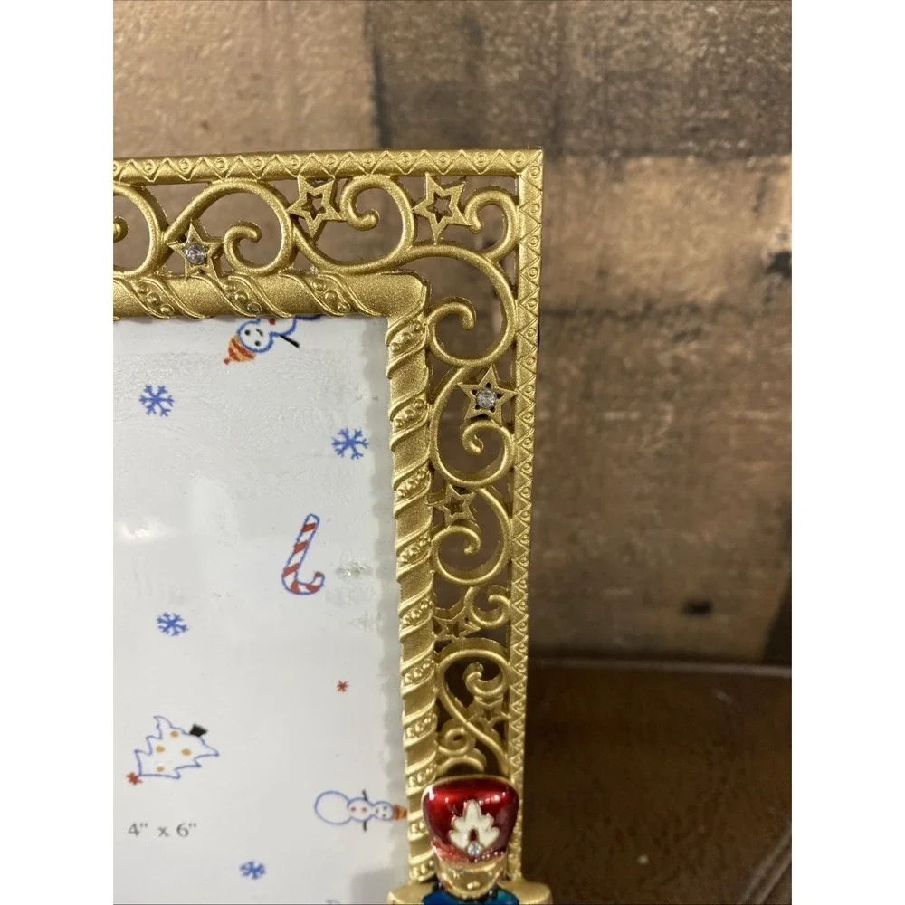 Vintage Christmas Nutcracker Photo Frame 4x6 Ornate Gold Scrollwork Table Decor‎
